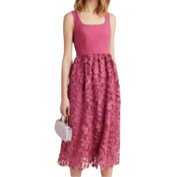 Anthropologie Dresses & Skirts - Anthropology NWT Sleeveless Empire Dress Floral Lace Overlay Pink Size 10